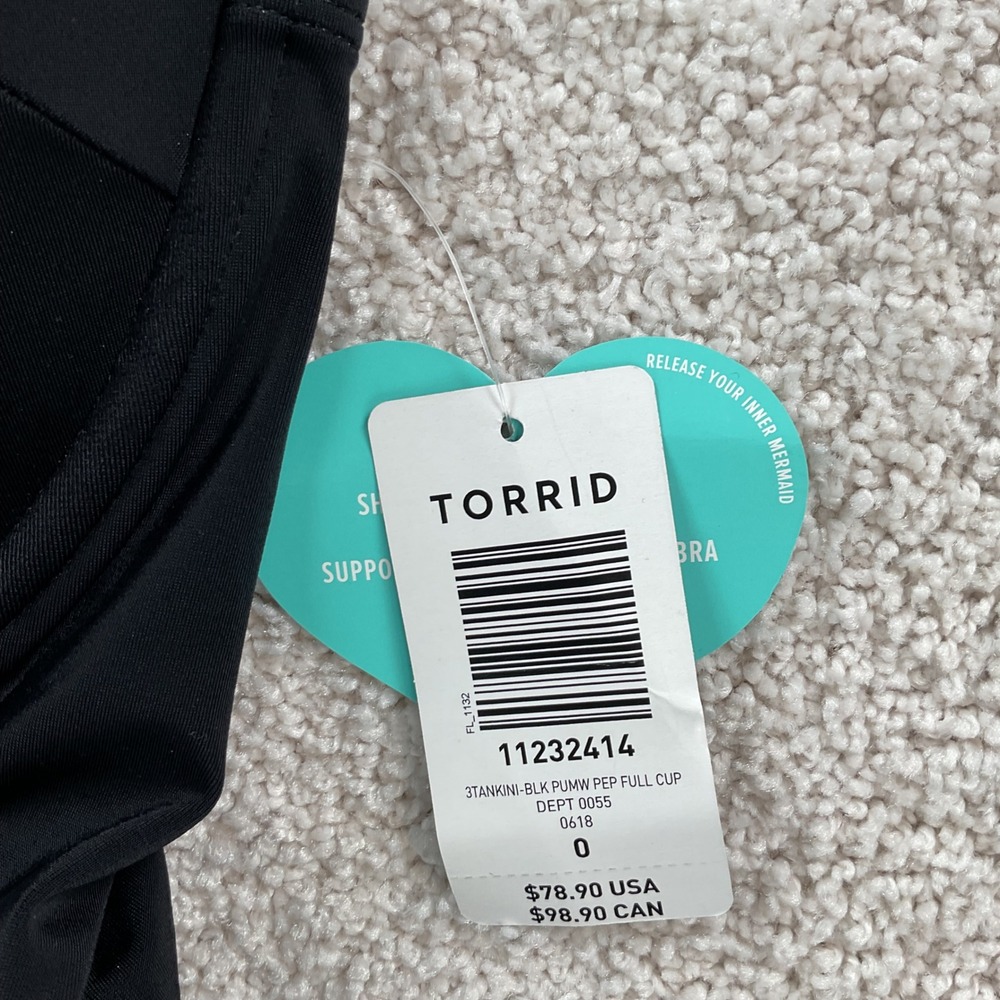 Torrid Vixen Black Peplum Underwire Tankini Top Fuller Bust Size 0 NWT - Picture 2 of 9